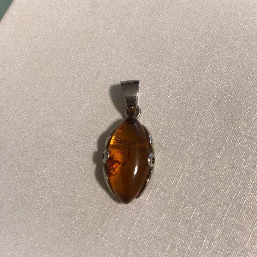 Natural amber pendant sterling silver 925
